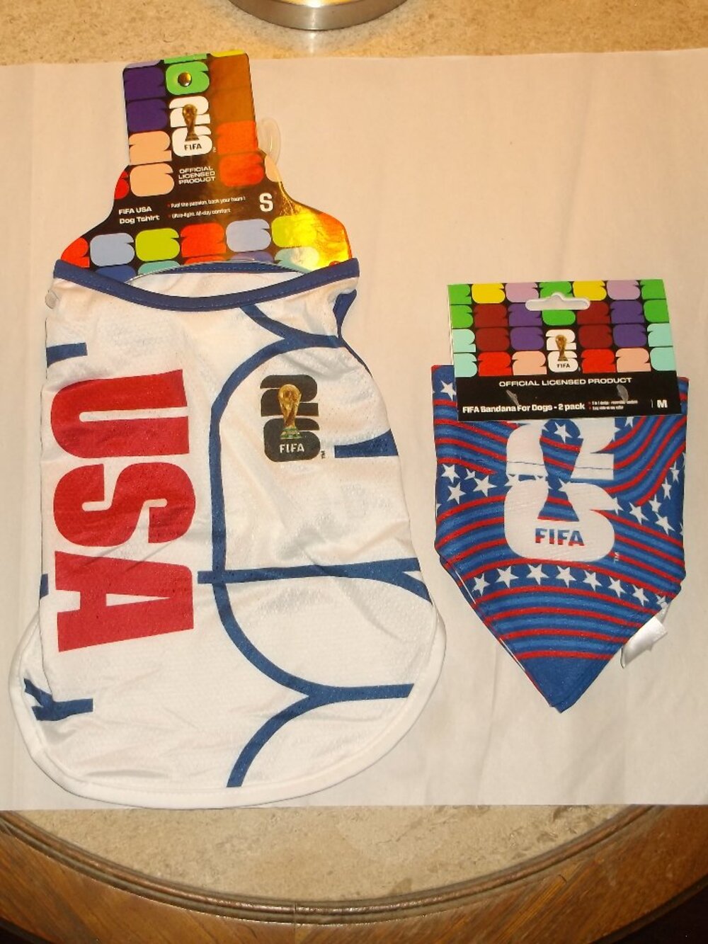 FIFA USA Dog Tee Shirt S + FIFA Dog Bandanas 2‑Pack M NWT Bundle